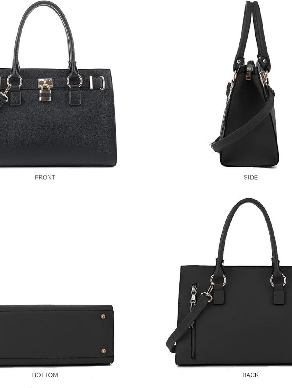 Structured Black Tote with Gold Padlock Accent - Picture 3 of 12